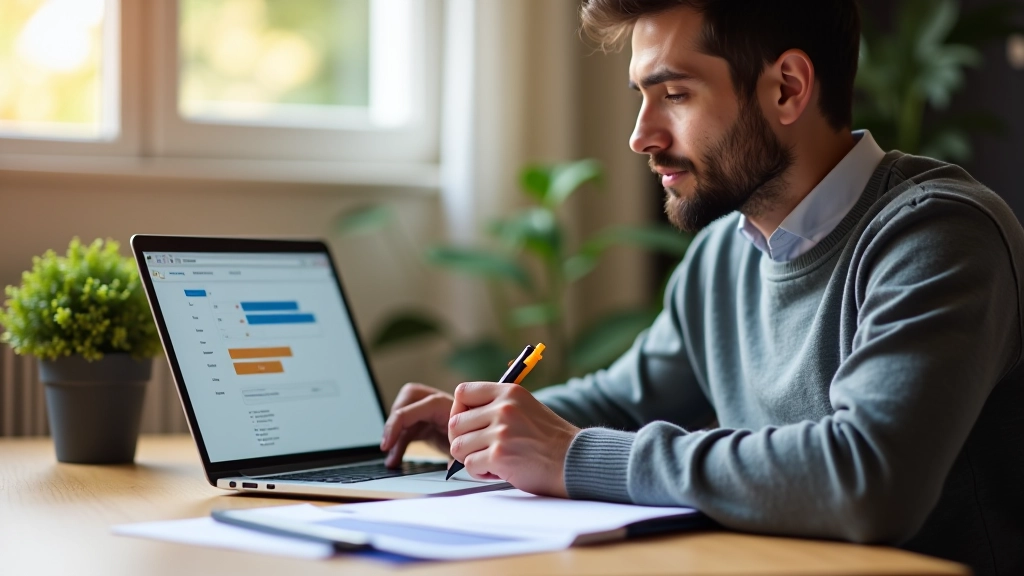 Ordinateur portable affichant une feuille de calcul de comparaison des opérateurs, stylos et notes à côté, espace de travail minimaliste