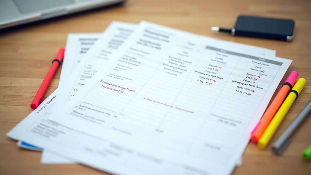 Plans tarifaires imprimés côte à côte sur une table, surligneurs colorés marquant les différences de prix