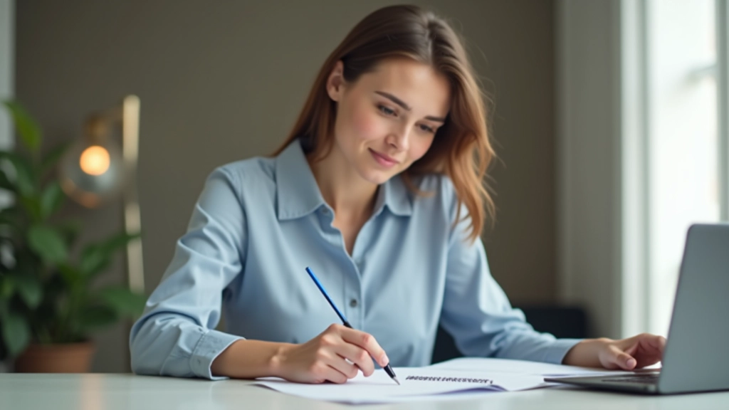 Femme assise à un bureau avec un ordinateur portable, passant en revue les factures numériques et les notes sur les abonnements